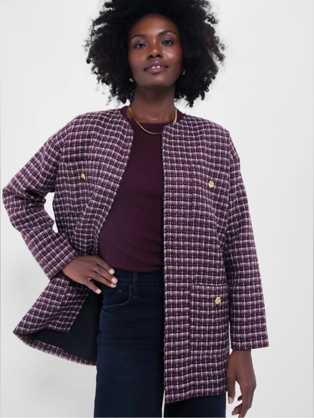 NWT Tuckernuck Pomander Place Gigi Tweed Jacket Plum Multi XXL